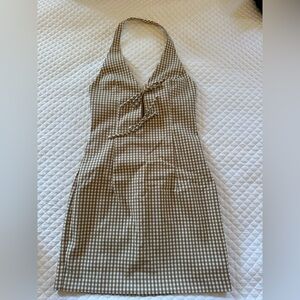 Zara Gingham Halter Brown Checkered Dress